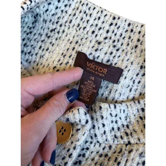 VICTOR ALFARO 100% Wool Textured Round Collar Blazer jacket , size  14 - Picture 5 of 5